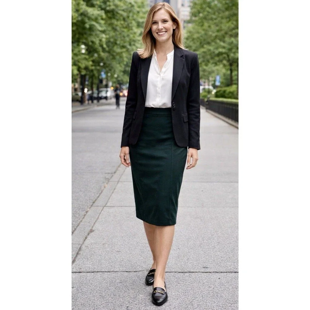 ELOQUII Womens Dark Green High Waist Pencil Midi Skirt Career Office Workwear 18